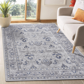8X10 Grey/Blue/Oriental Non-Shedding Living Room Bedroom Dining Home Office Stylish and Stain Resistant Area Rug