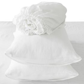4 Pcs King Bedding Set, Premium Linen Bedding Sheets & Pillowcases, Bed in a Bag King Size Bed Set, Soft White Bedding Sheet & Pillowcase Sets